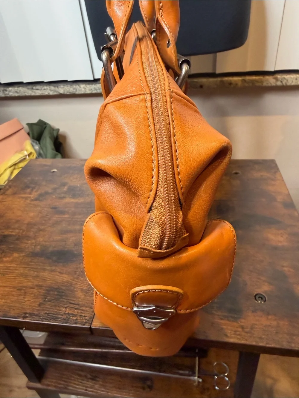Hype faux leather tan satchel handbag functional side pockets